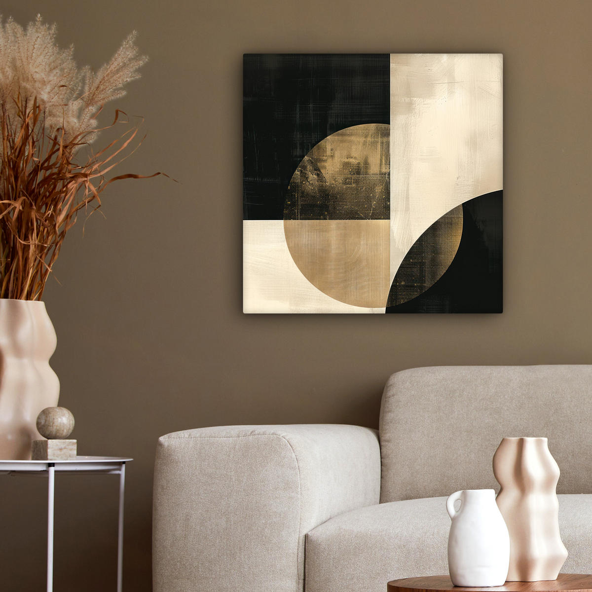 LEINWANDBILD Abstrakt - Geometrische Formen - Schwarz - Gold 50x50 cm - Ecru, Textil (50/50cm) - MuchoWow