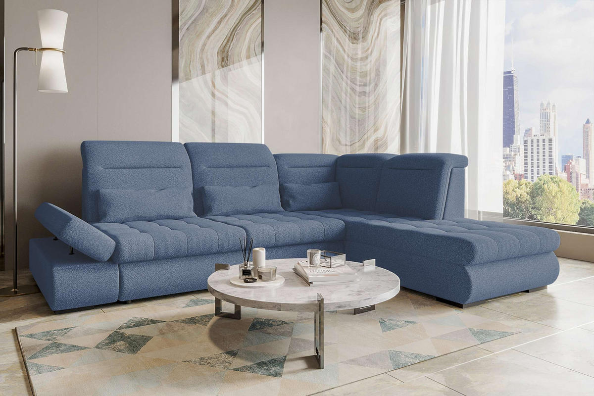 ECKSOFA Toscana Strukturstoff inkl. Schlaffunktion - Blau, Textil (279/227cm) - 99rooms
