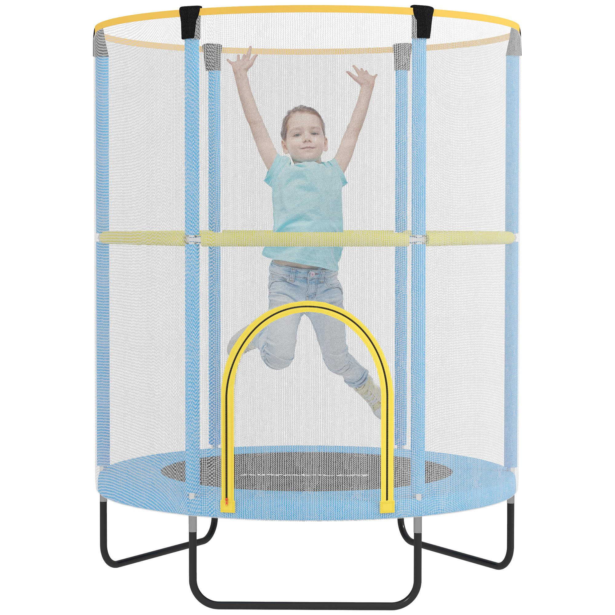KINDER TRAMPOLIN, Blau+Gelb, Stahl, Kunststoff - Blau, Metall (140/140cm) - AIYAPLAY