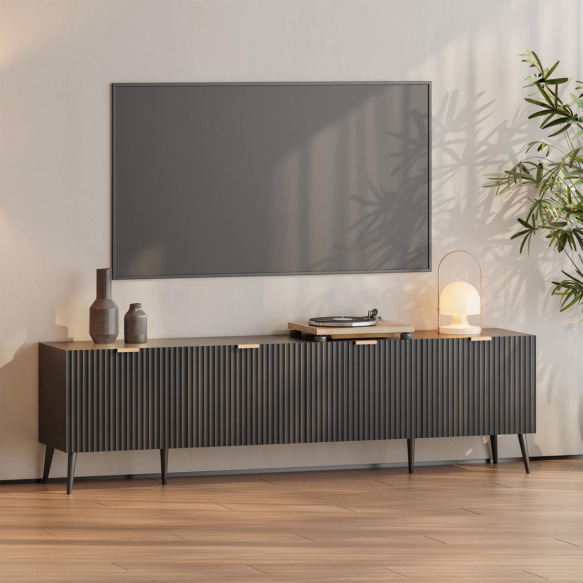 FERNSEHSCHRANK Nand - Schwarz, Holzwerkstoff/Metall (35/51/180cm) - [en.casa]