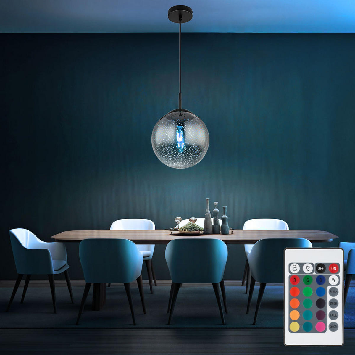 LED HÄNGELEUCHTE Rauchglas Grau - Grau, Glas (25/25/120cm) - Globo Lighting