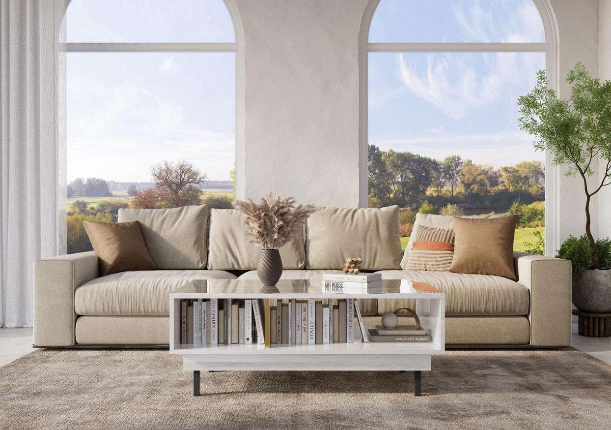 COUCHTISCH Artemisa Weiß, goldener Akzent, Hochglanz - Schwarz Hochglanz/Weiß, Holzwerkstoff/Metall (69/115/45.5cm) - Dancan