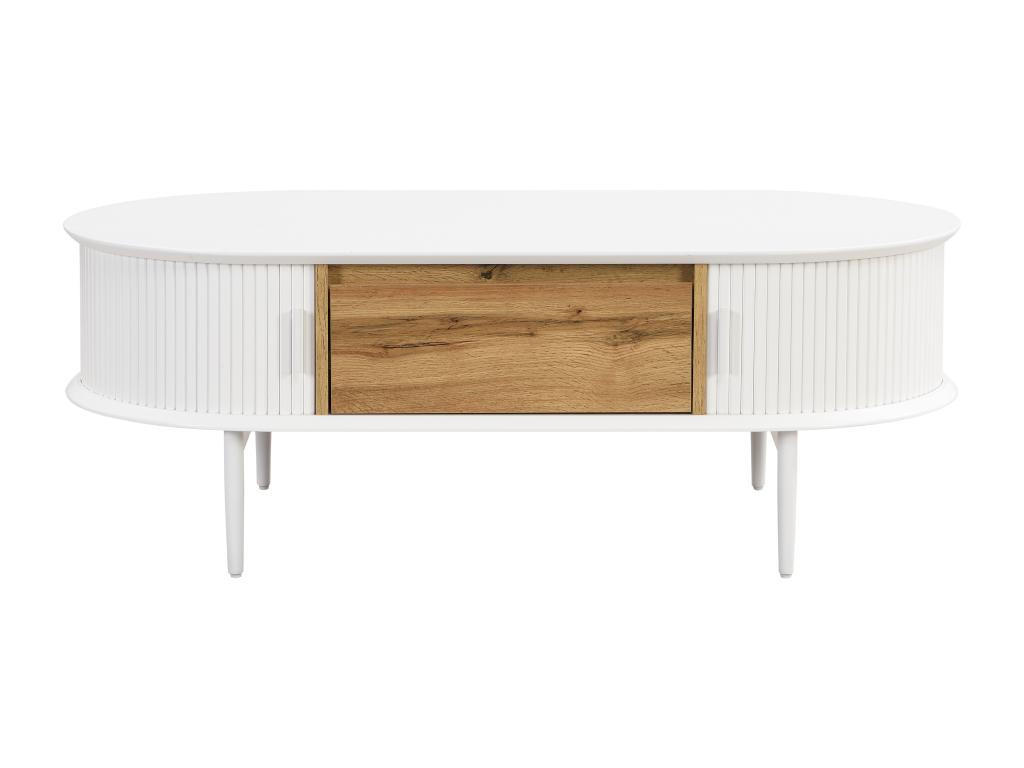 COUCHTISCH mit 2 Schiebetüren & 1 Schublade - MDF - Weiß & Holzfarben - VELURANI - Naturfarben, Holz (120/60/42cm) - Vente-Unique