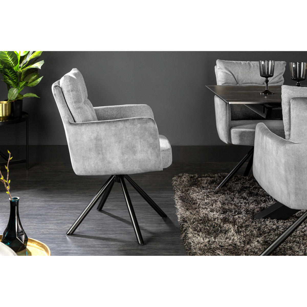 ARMLEHNSTUHL BIG GEORGE Samt, Strukturstoff Grau - Hellgrau, Textil (58/90/68cm) - riess-ambiente
