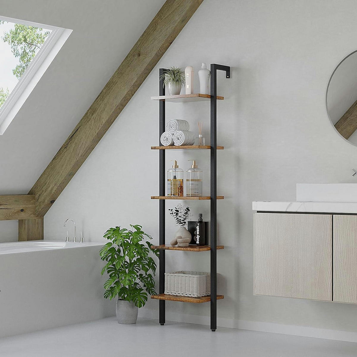 LEITERREGAL mit 5 Ebenen Rustic Brown - Braun, Holzwerkstoff (30/178/40cm)
