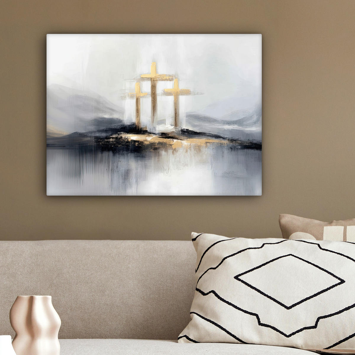 LEINWANDBILD Abstrakt - Malerei - Christentum - Kreuz Wandbild 40x30 cm - Weiß, Textil (40/30cm) - MuchoWow