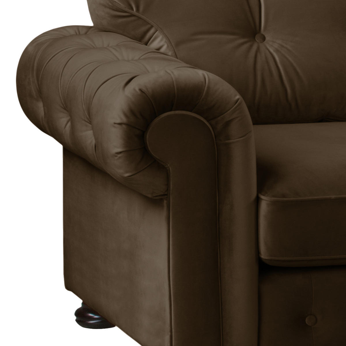 ECKSOFA mit Longchair - Samt - Braun, Holz/Textil (302/166cm) - home24