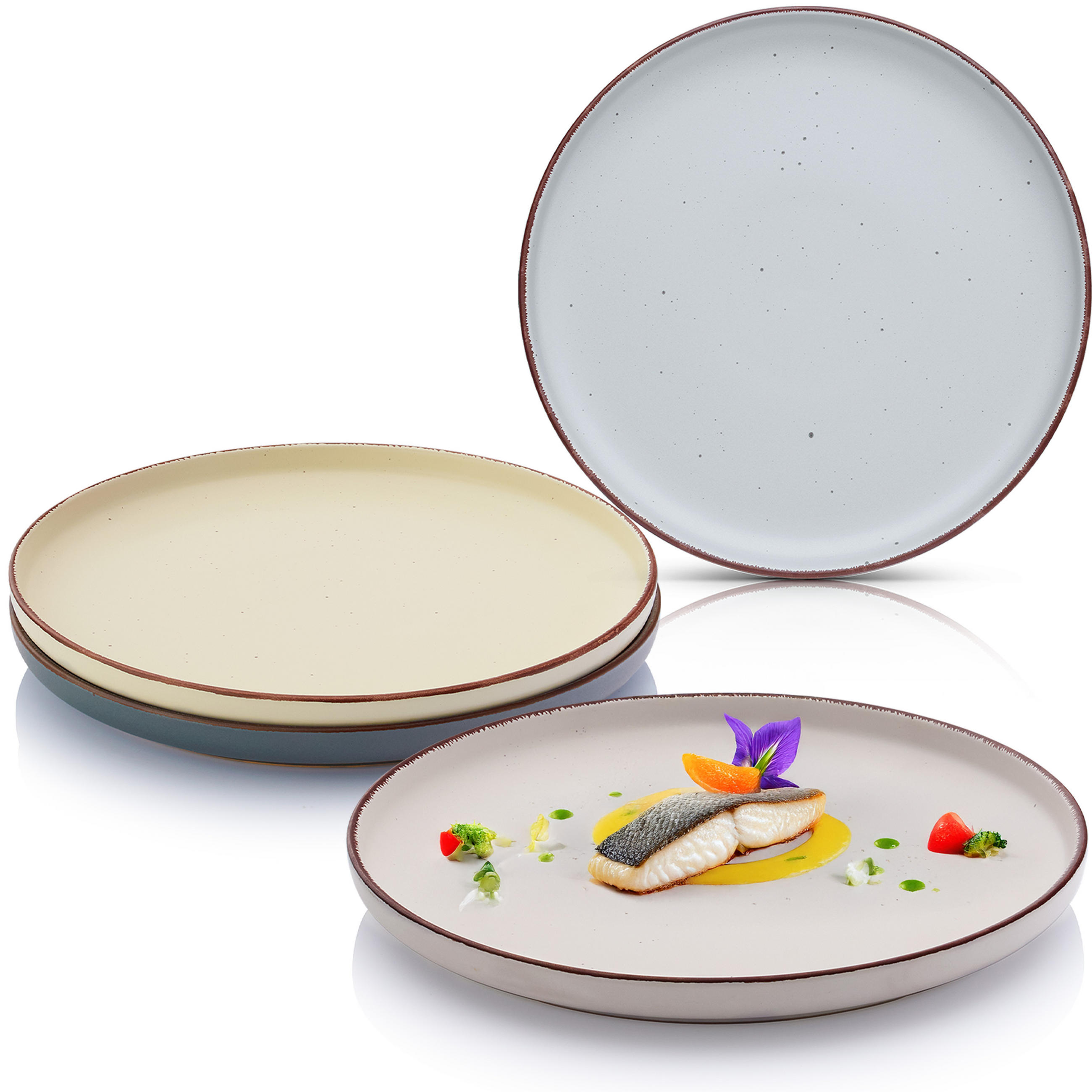 SPEISETELLER BOMBAY MOONLIGHT - 4 teilig aus Steingut - Creme/Grau, Stein (27cm) - Sänger