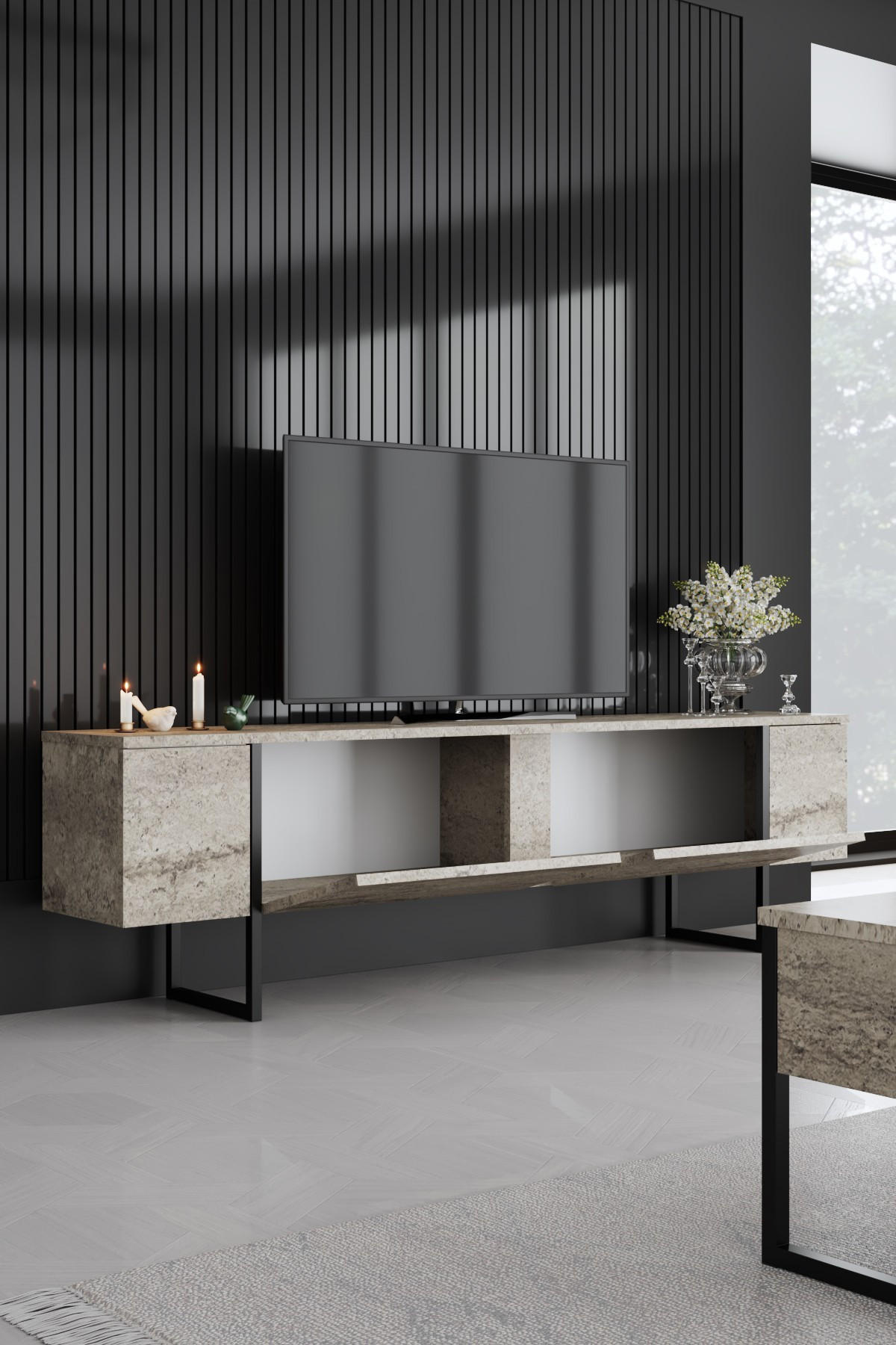 TV-MÖBEL luxe beige - Goldfarben/Schwarz, Holz (30/50/180cm) - Habitat Garten