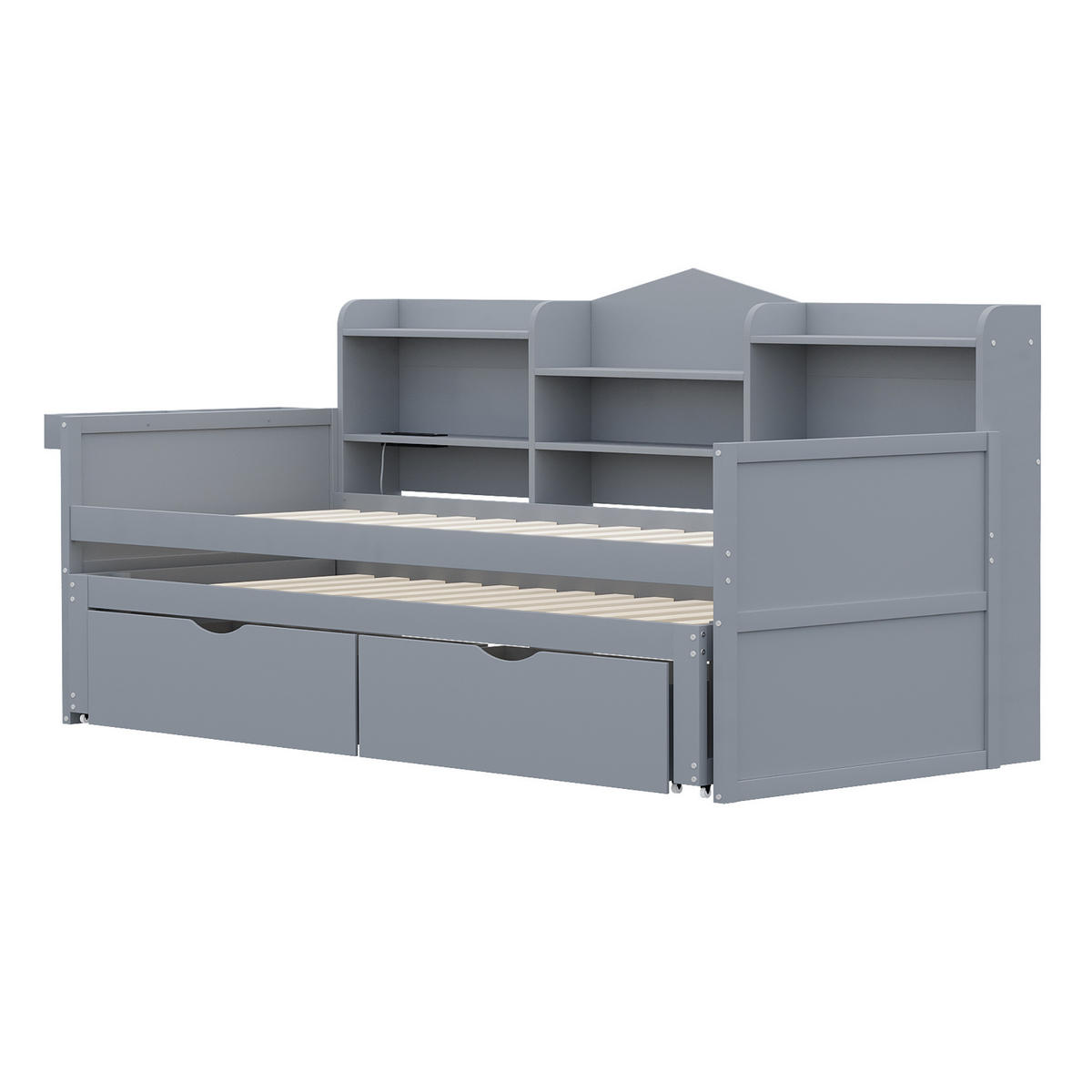 SCHLAFSOFA 90/200 cm mit Ausziehbett, USB-Steckdose und Stauraum aus Holz, Grau - Grau, Holz (204.6/100/110cm) - Redom
