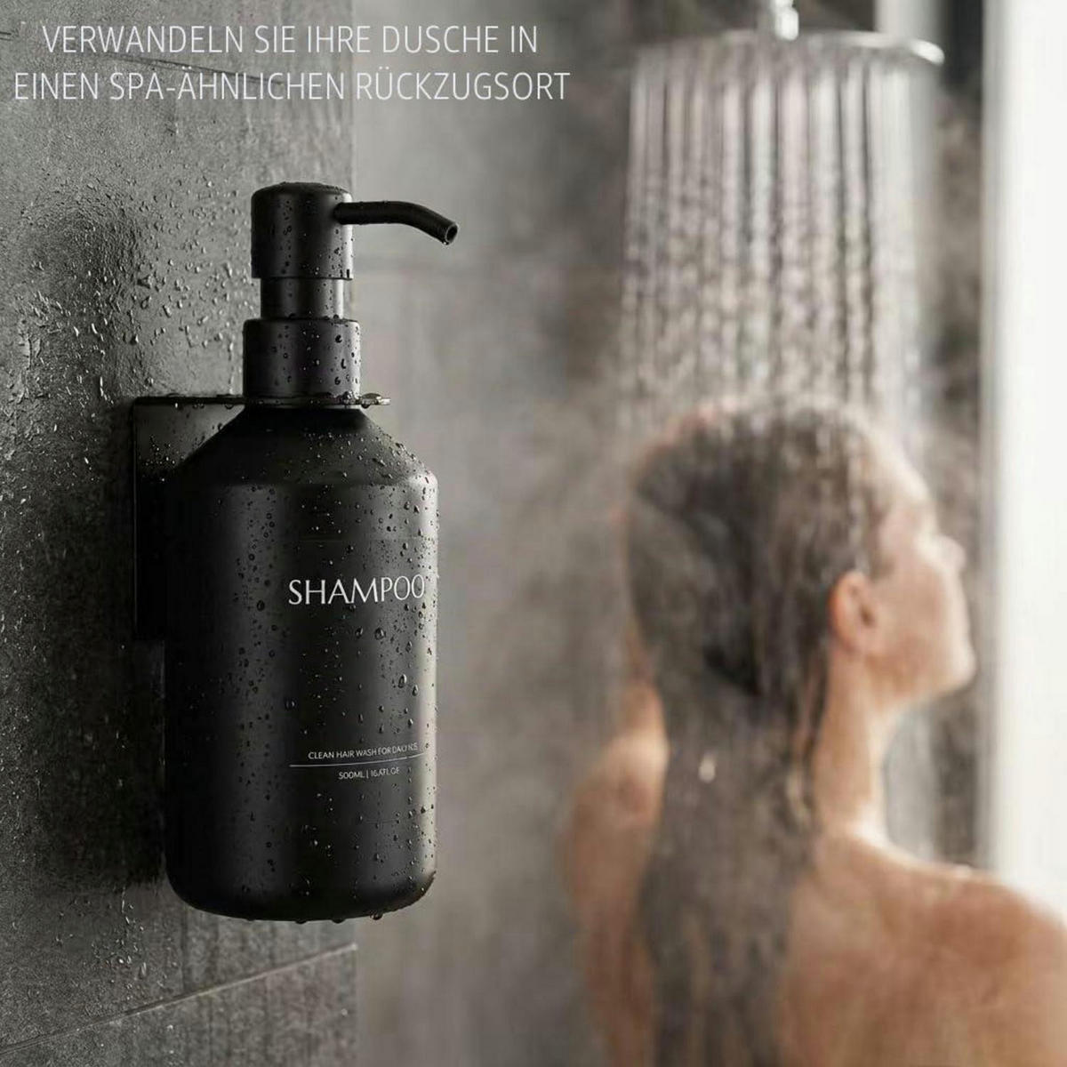 SEIFENSPENDER Wandmontage Schwarz 500ml - Schwarz, Kunststoff (8/23/8cm)