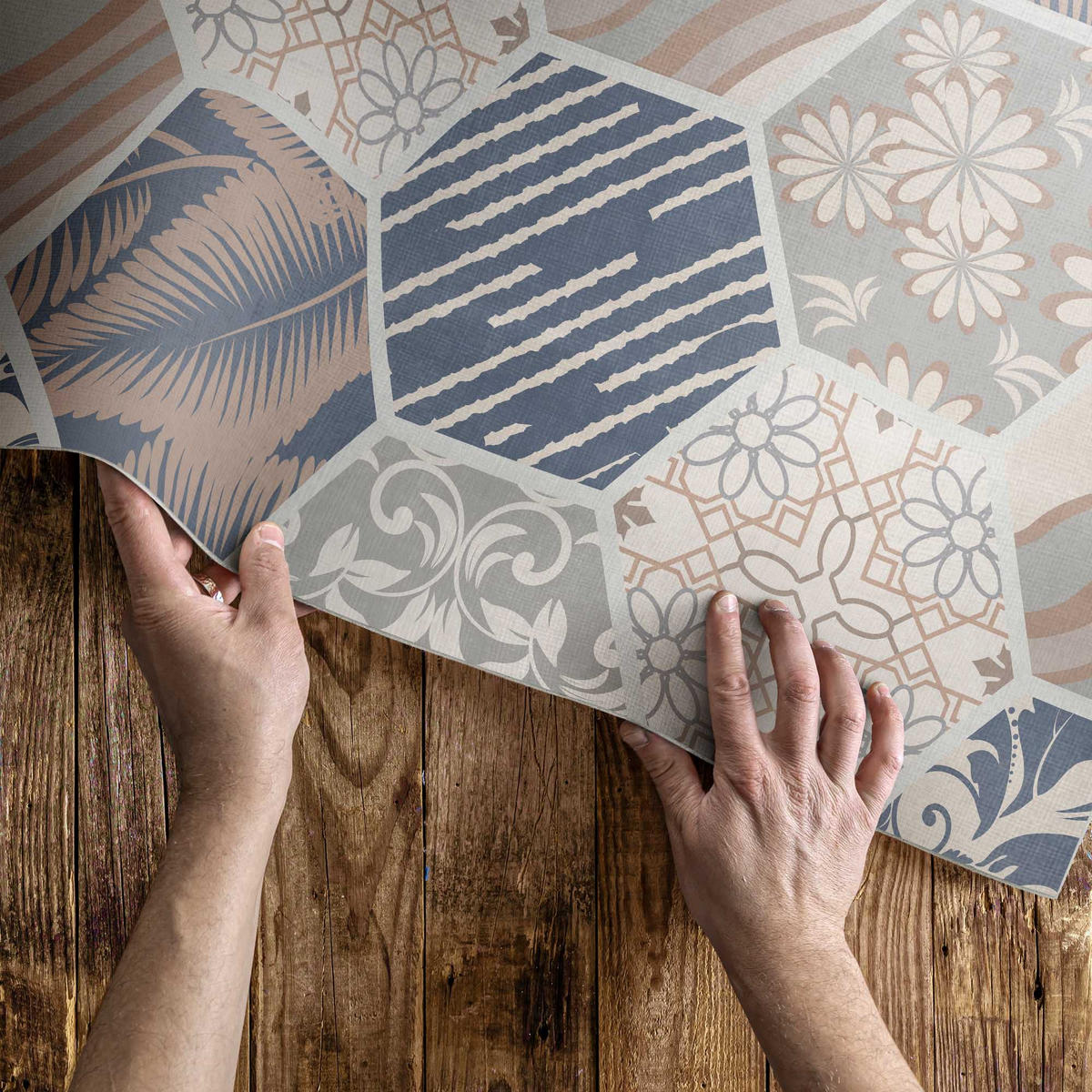 TEPPICH 120x180 cm Hawaiianische Hexagone Boho Kacheln - Beige, Kunststoff (120/180cm) - Wallfluent