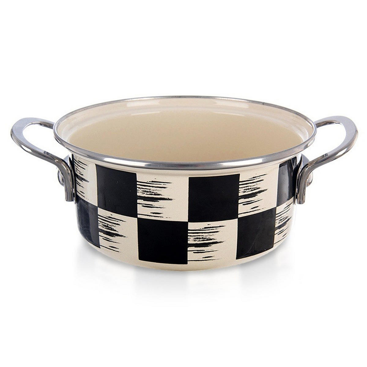 EMAILLIERTOPF Schachbrett mit Karomuster beige - Beige, Metall (18cm) - Orion 