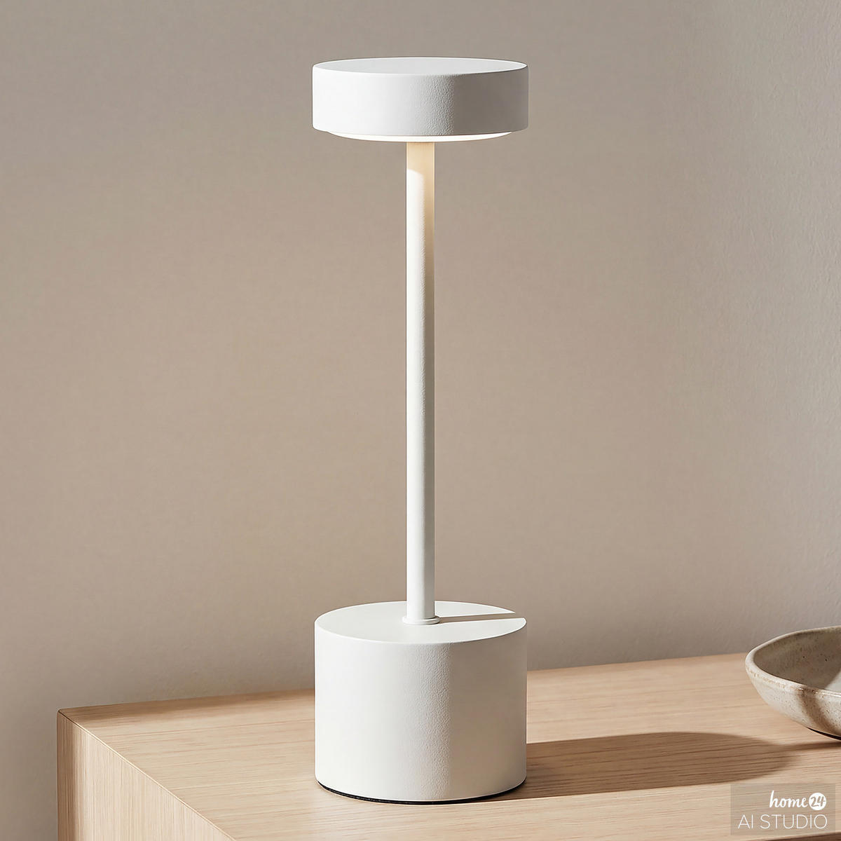 AKKU-TISCHLEUCHTE - Eisen / Kunststoff - Beige, Metall (8/8/28cm) - home24