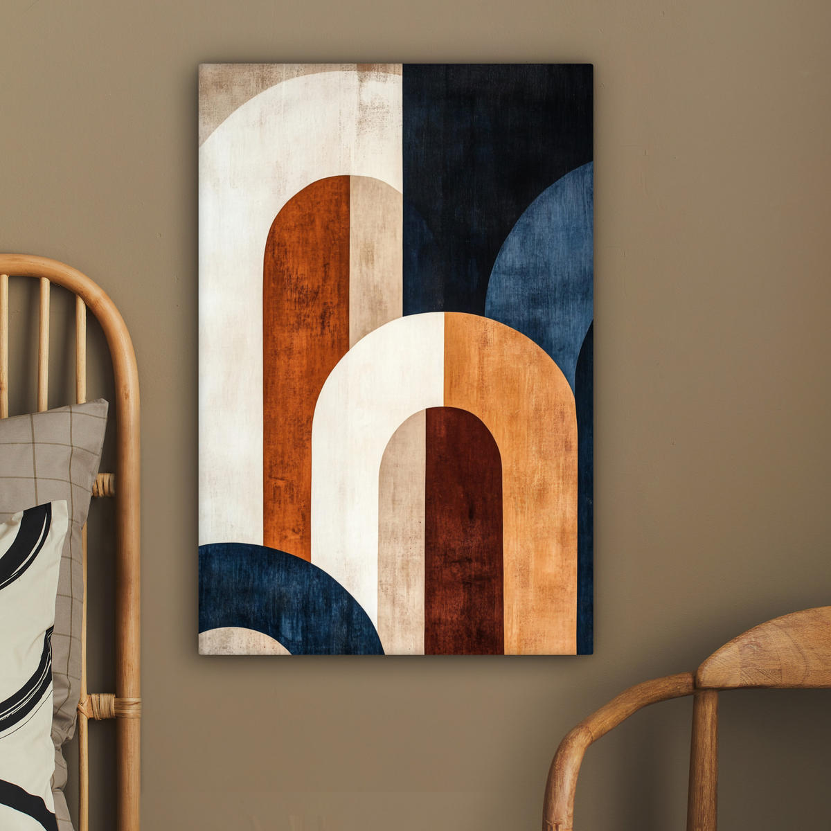 LEINWANDBILD Abstrakt - Formen - Dunkelblau 60x90 cm - Cognac, Textil (60/90cm) - MuchoWow