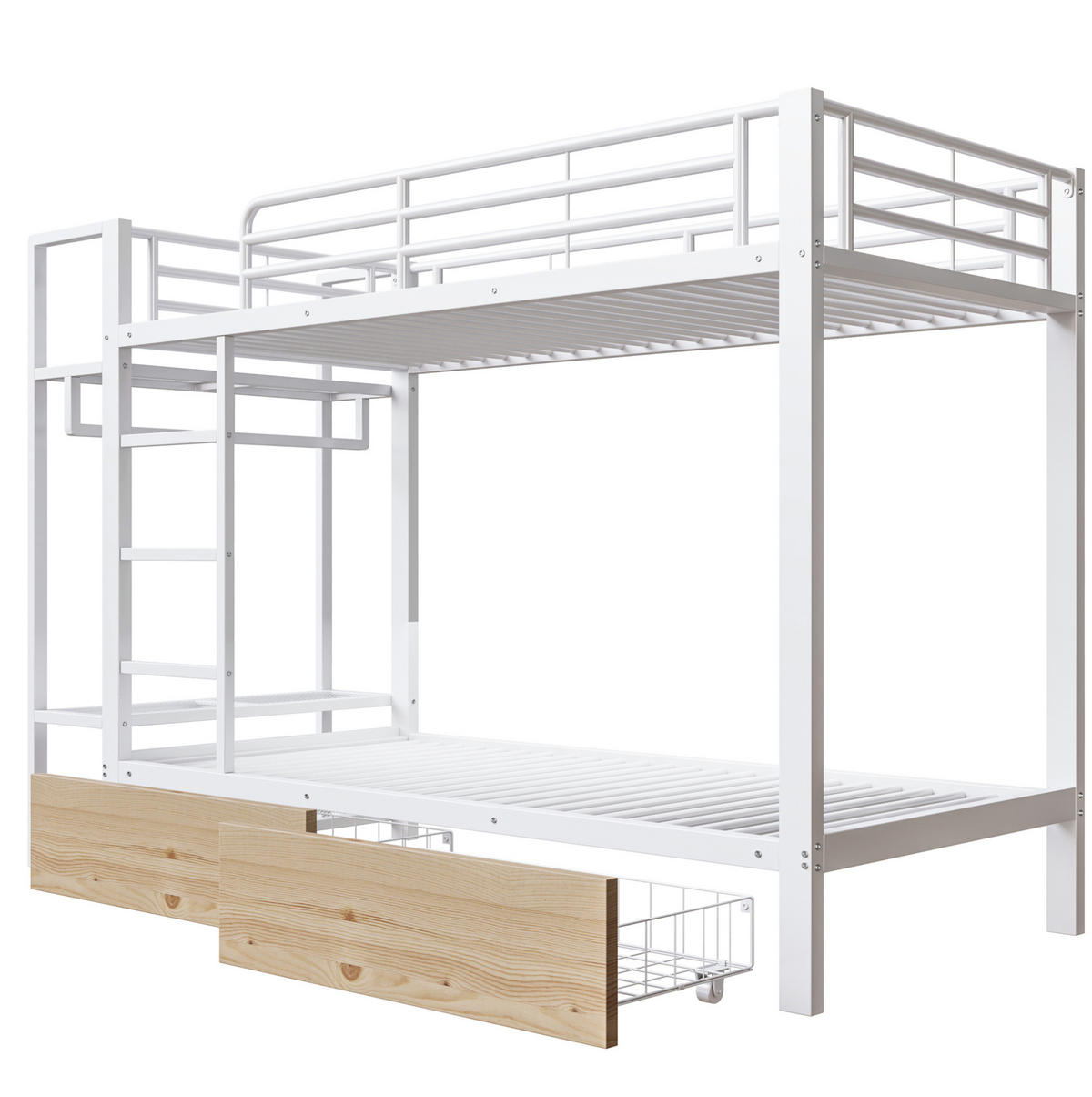 POSCHODOVÁ posteľ, 90/200 cm, kov biela, s LED osvetlením a 2 zásuvkami - biela, kov (90/200cm) - BEAOK