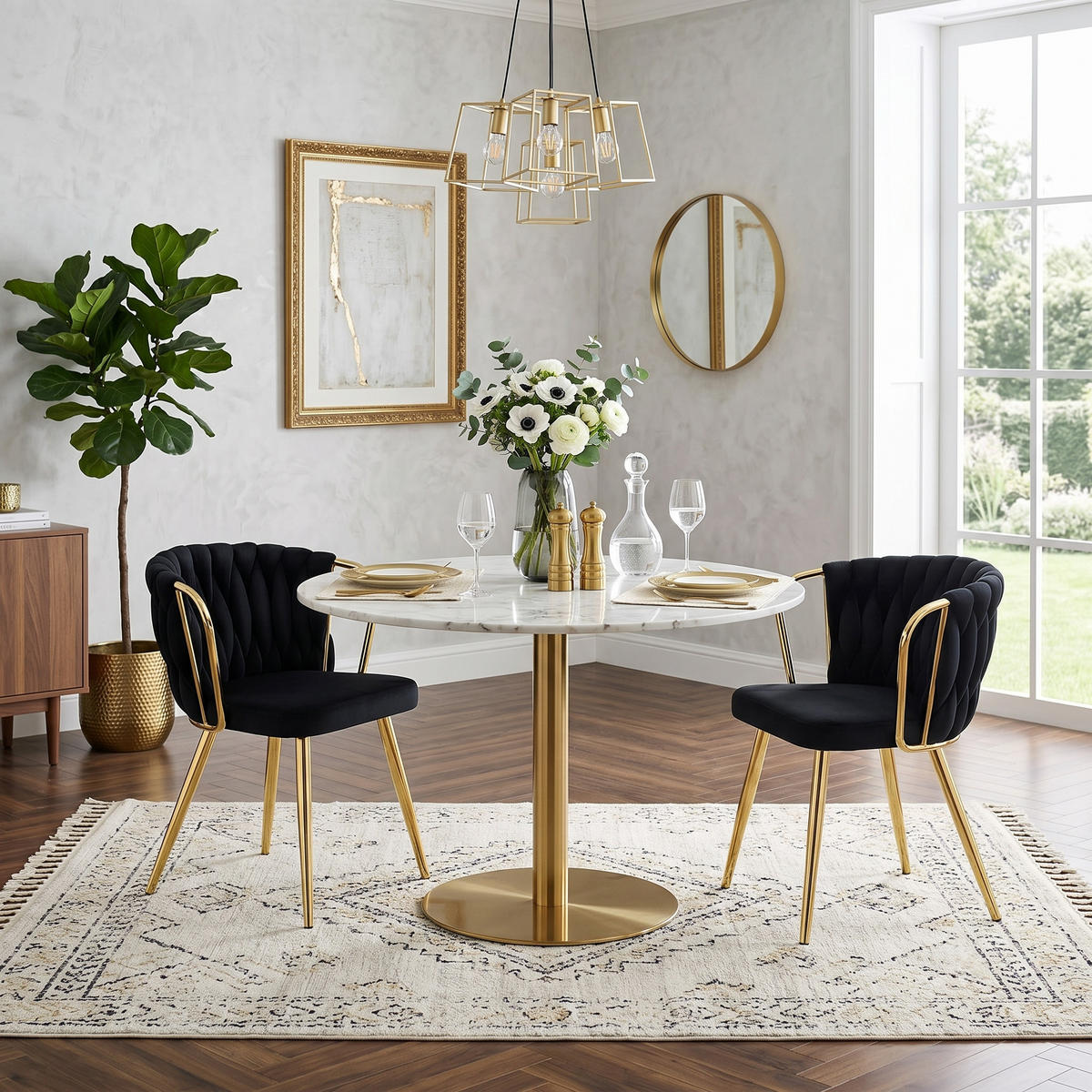 ESSZIMMERSTUHL 2ER-SET aus Samt mit goldenen Beinen, ergonomisch gepolstert - Schwarz, Textil (43/76/58cm) - Urban Meuble
