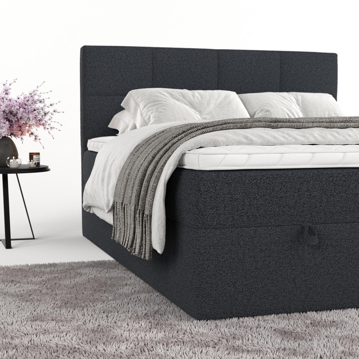 BOXBETT Velto 140/200 cm Anthrazit im Riva Stoff - Anthrazit/Schwarz, Holz/Holzwerkstoff (140/200cm) - AltaBeds