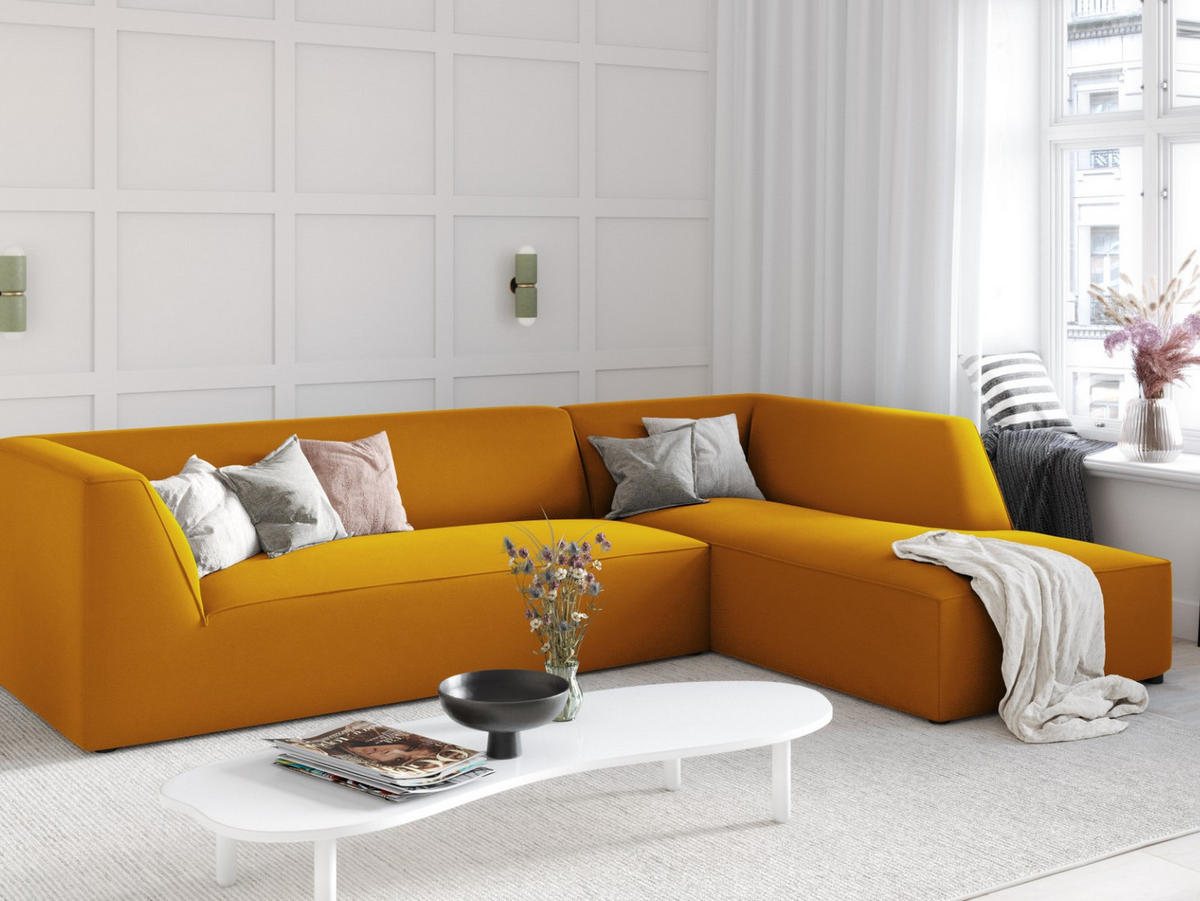 ECKSOFA rechts Ruby aus Samt gelb 4 Sitzplätze - Gelb, Textil (180/273cm) - Micadoni