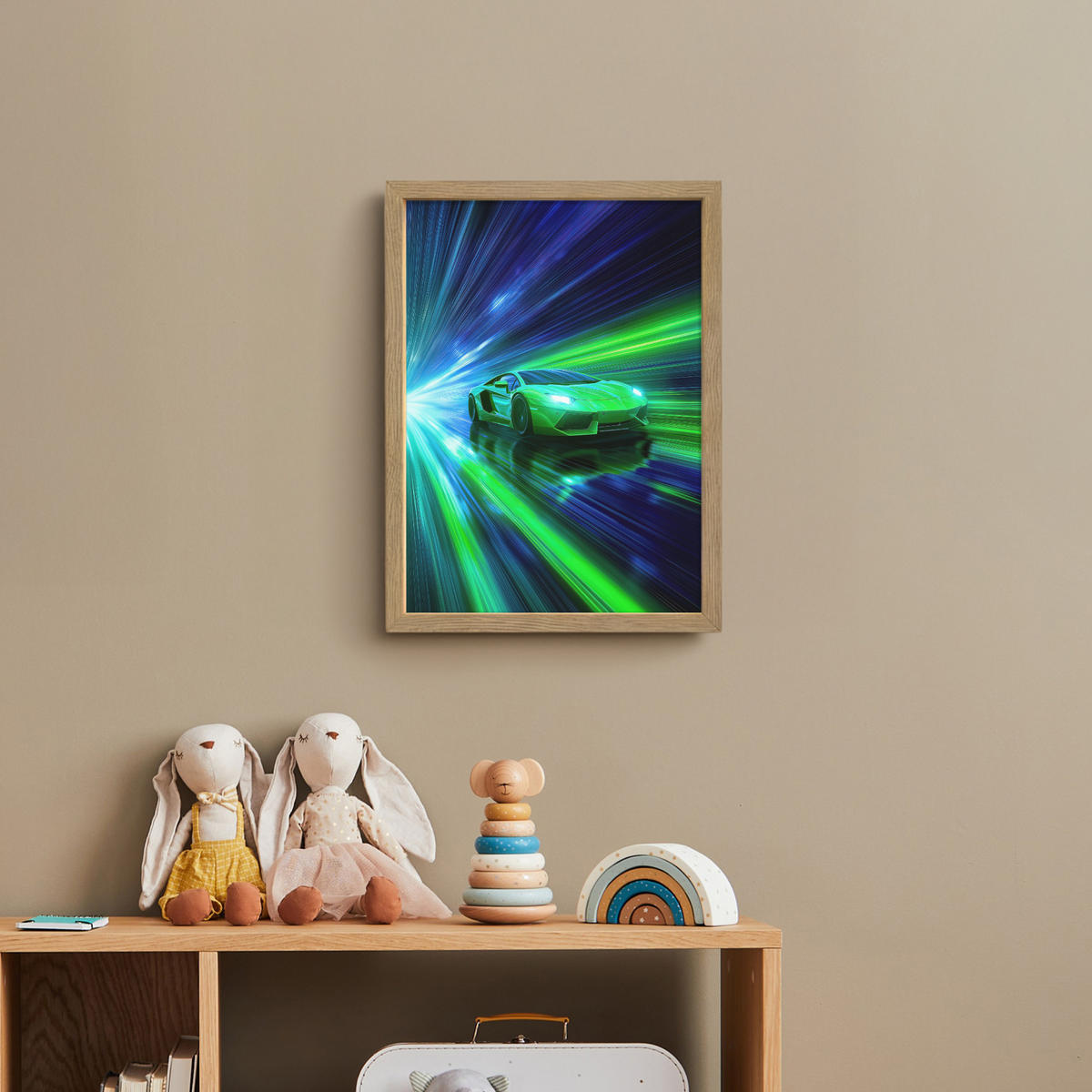 DOBÍJECÍ NOČNÍ LAMPIČKA Rychlost - Lehké - Sportovní vůz - Zelená 30x40 cm - zelená barva, kompozitní dřevo (8/30/40cm) - OnlyWow