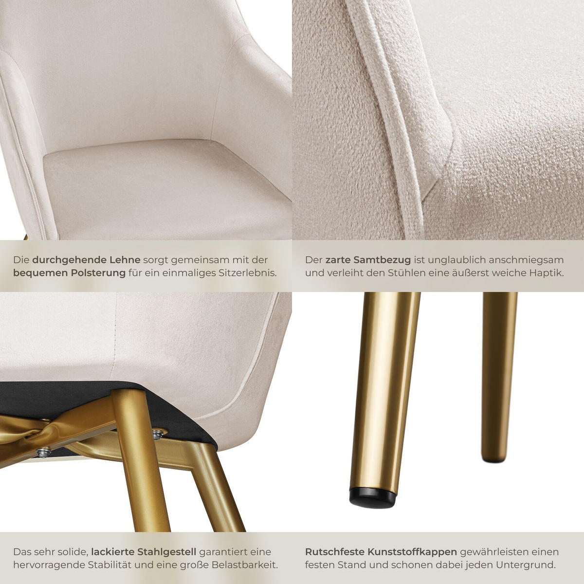 ESSZIMMERSTUHL Marilyn,58 x 62 x 82 cm,taupe/gold - Taupe/Goldfarben, Textil (58/82/62cm) - tectake