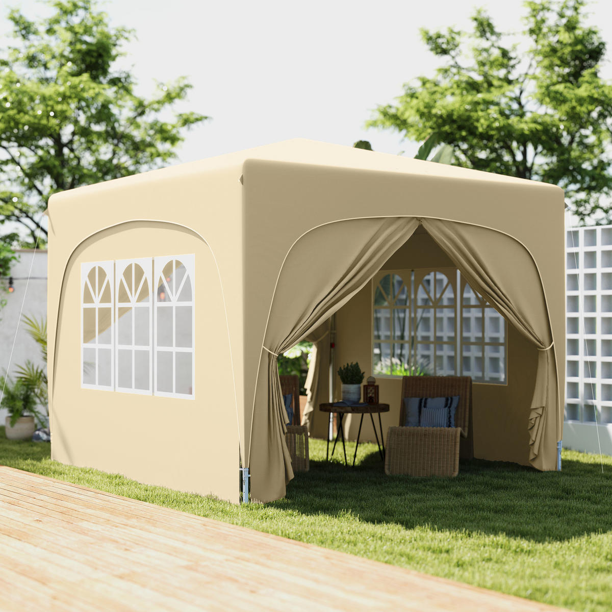 PAVILLON 3x3 m mit 4 Seitenteilen sandfarben - Beige, Metall (300/273/300cm) - ComfortXL