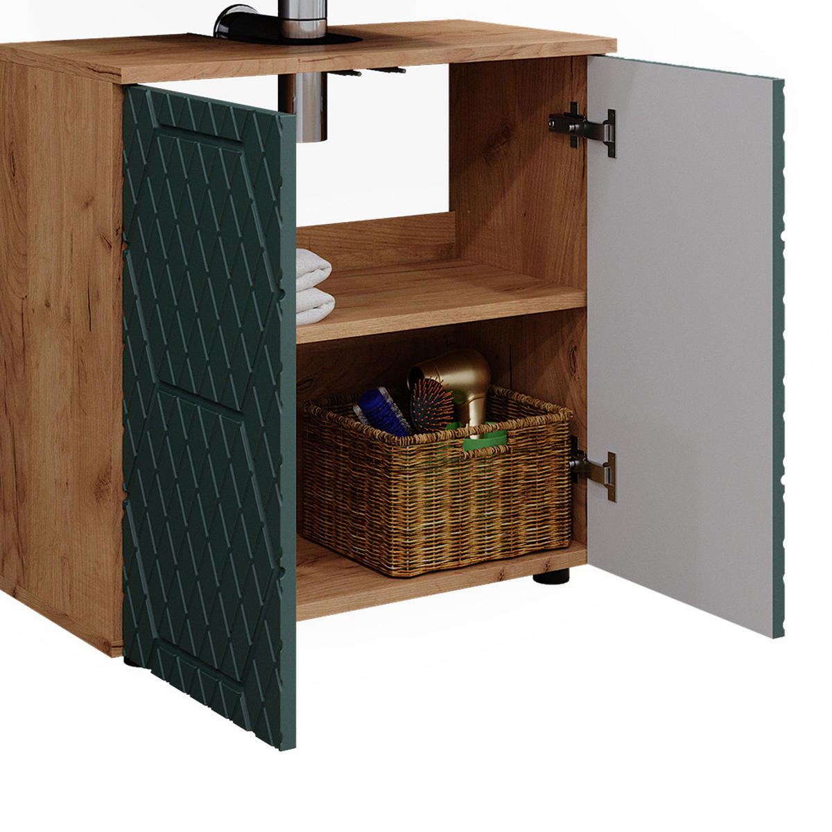 BADMÖBEL-SET Irma Grün 2 Teile, Unterschrank 60 cm - Eiche Wotan/Grün, Holzwerkstoff (80/58.6/41cm) - Vicco