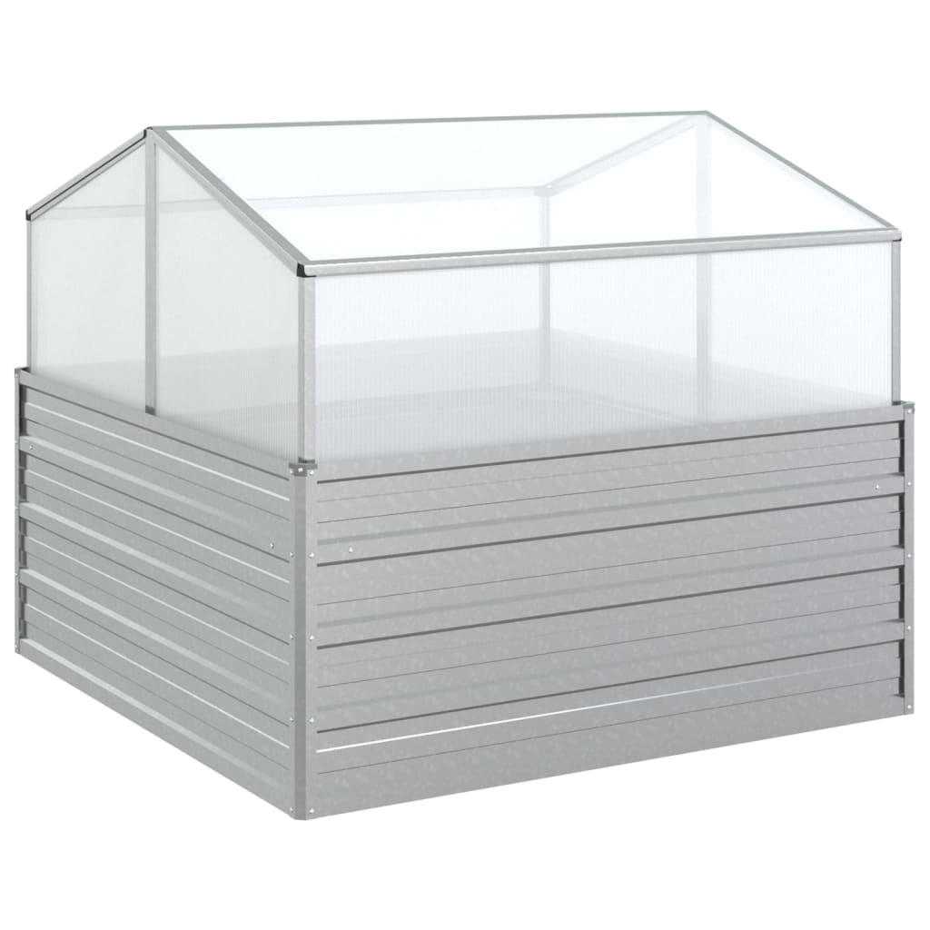 GARTEN-HOCHBEET mit Gewächshaus 100x100x85 cm Silber - Silberfarben, Metall (100/85/100cm) - furnicato