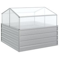 GARTEN-HOCHBEET mit Gewächshaus 100x100x85 cm Silber - Silberfarben, Metall (100/85/100cm) - furnicato