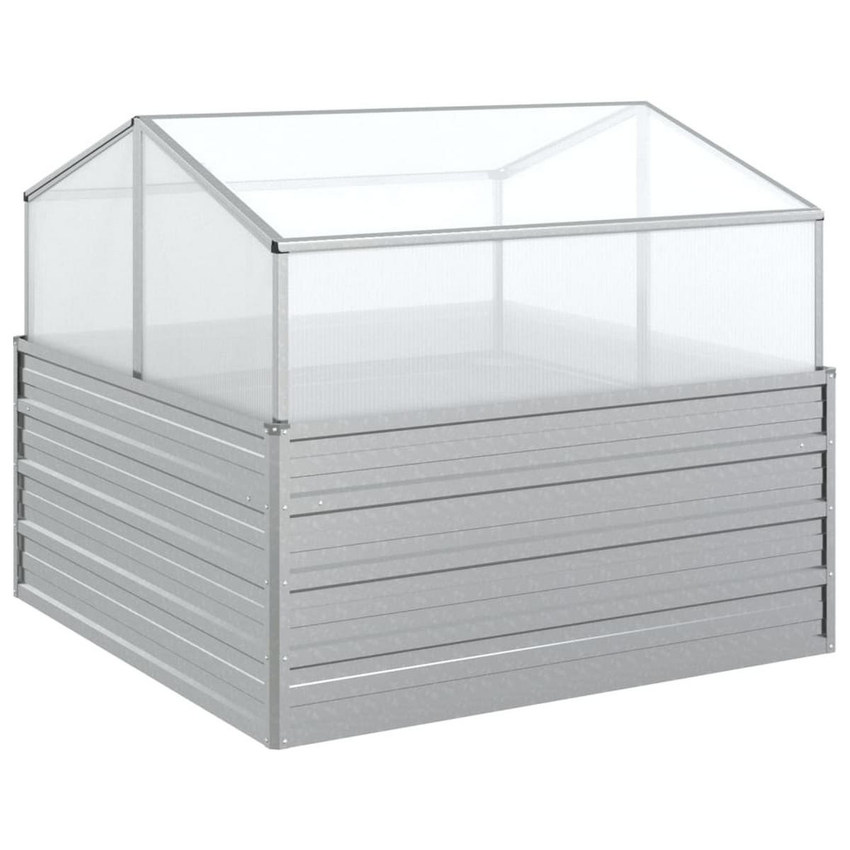 GARTEN-HOCHBEET mit Gewächshaus 100x100x85 cm Silber - Silberfarben, Metall (100/85/100cm) - furnicato