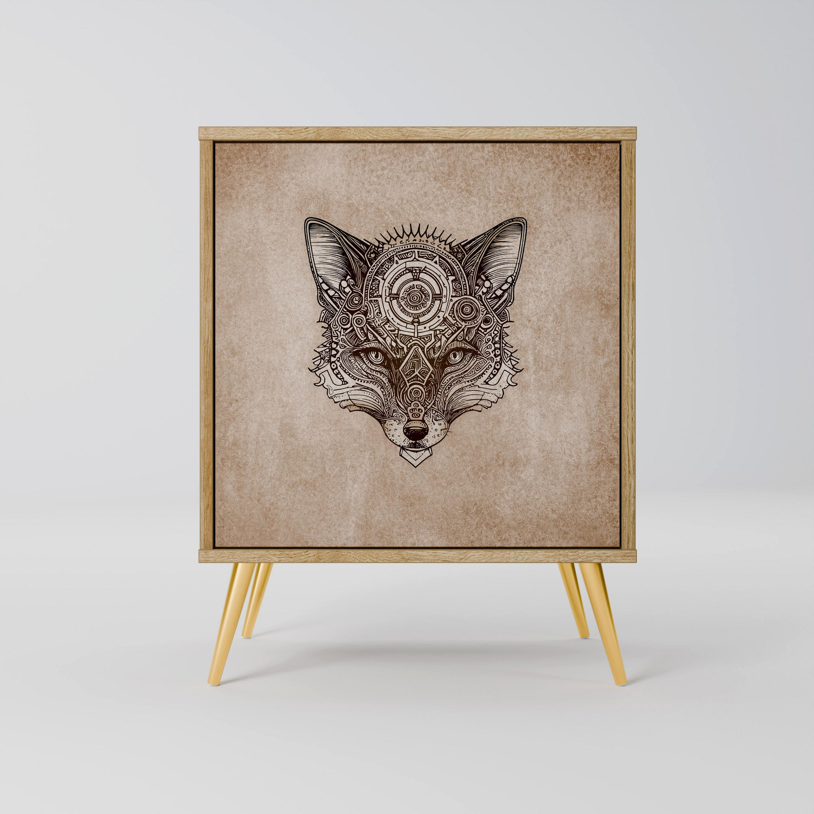 SIDEBOARD STEAMPUNK CLAN, Eichefarben, 57,5x42x75,5 cm, Goldfarbene Metallfüße - Eichefarben/Goldfarben, Holzwerkstoff/Metall (57.5/75.5/42cm) - SpaceRebels