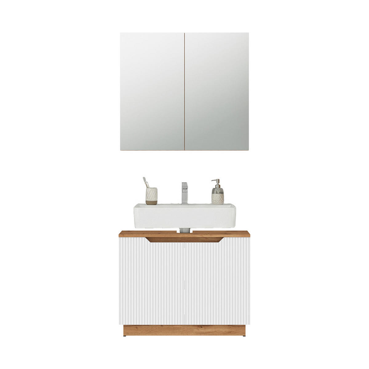 BADMÖBEL-SET Lotta Eiche/weiß gestreift 2 Teile - Eichefarben/Weiß, Holzwerkstoff (79.6/62.1/32cm) - Vicco