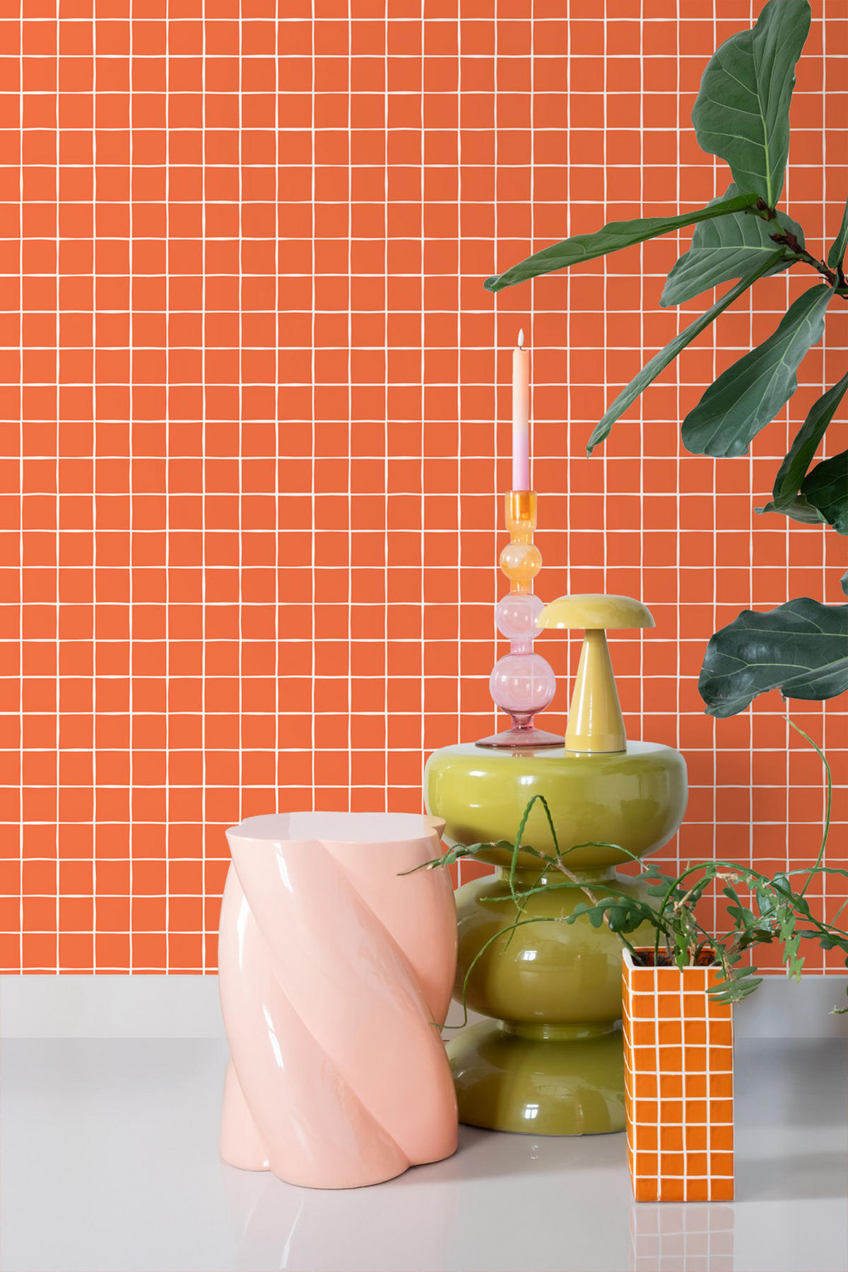 TAPETE Karomuster 50 x 900 cm - Orange, Papier (50/900cm) - ESTAhome