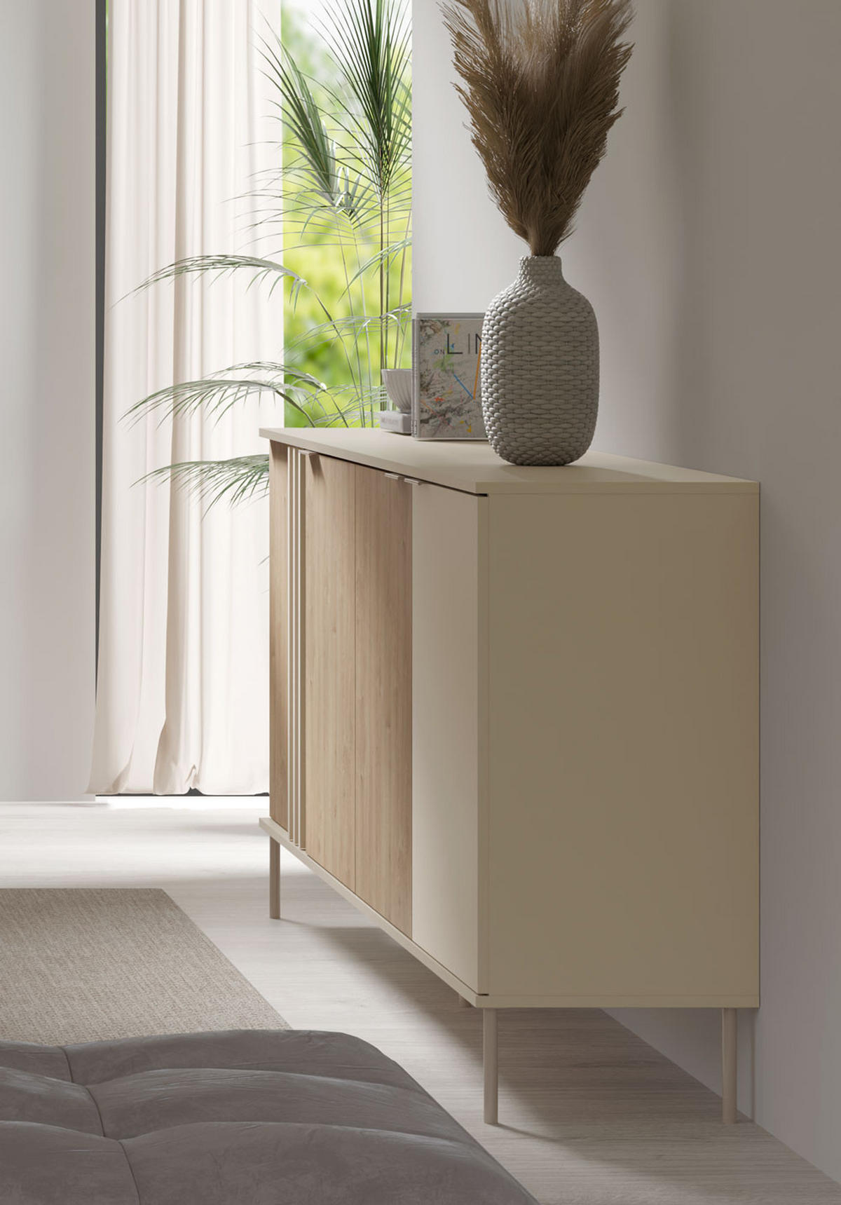 SIDEBOARD Rodgau Kaschmir / Eiche Artisan 220 / 40 / 92cm - Eichefarben/Beige, Holz/Holzwerkstoff (220/92/40cm) - Feldmann-Wohnen