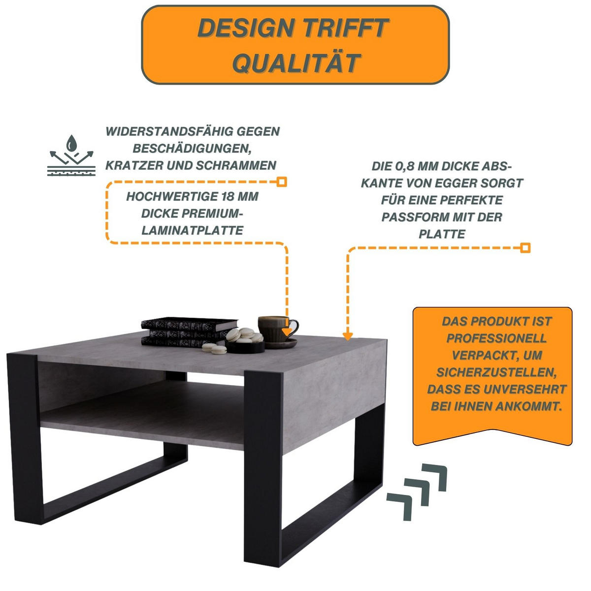 COUCHTISCH Holzwerkstoff rechteckig stabil Grau 45/71.5/68cm - Schwarz/Grau, Holzwerkstoff (71.5/68/45cm) - CraftPAK