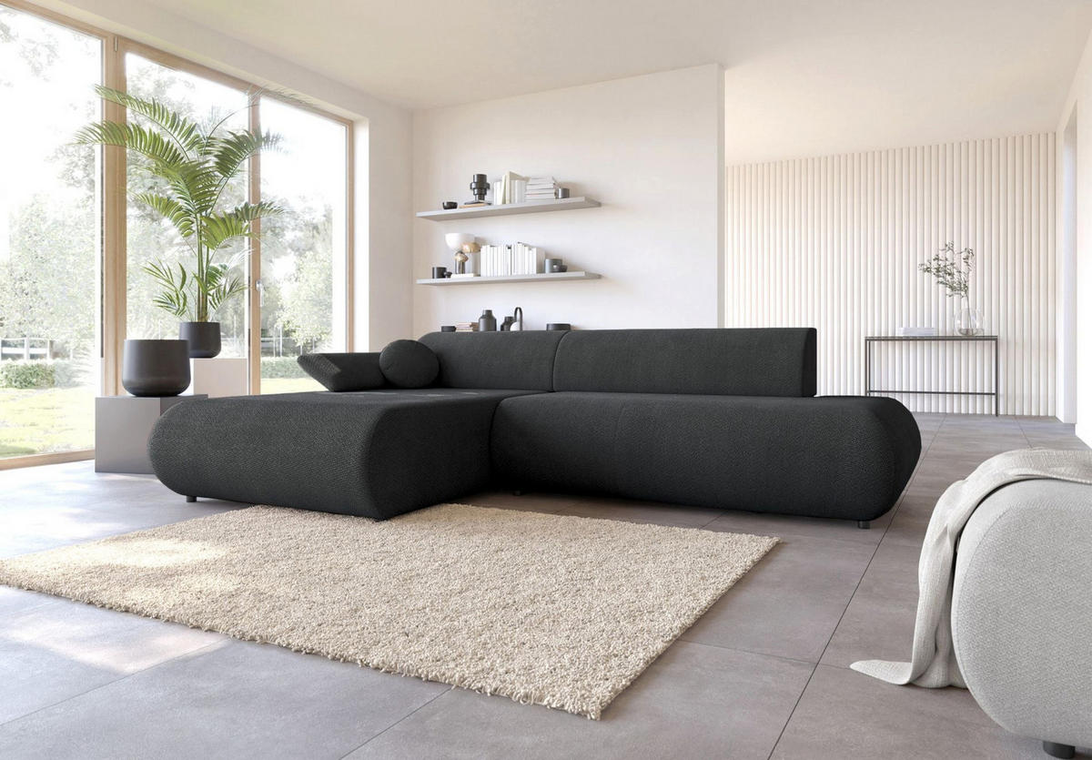 ECKSOFA Armone Graphit Chenille - Schwarz, Kunststoff/Textil (286/173.5cm) - Selsey