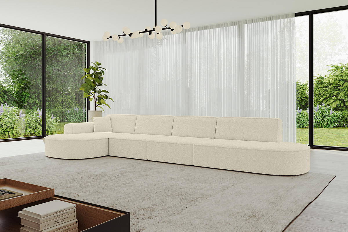 ECKSOFA Ottomane Links MARI-L3 - 402x163x73,5 cm Beige Bouclé - Beige/Schwarz, Holzwerkstoff/Kunststoff (165/406cm) - ALTDECOR