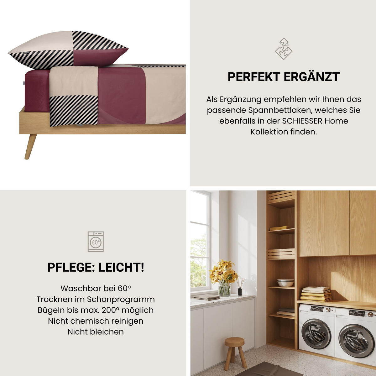 BETTWÄSCHESET Volana - Renforcé - 2-teilig - 135x200 cm - Bordeaux - Bordeaux, Textil (135/200cm) - SCHIESSER