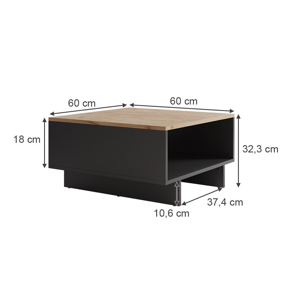 COUCHTISCH Luka Anthrazit/Goldkraft Eiche 60 x 60 cm - Honigeiche/Anthrazit, Holzwerkstoff (60/60/32.3cm) - Vicco