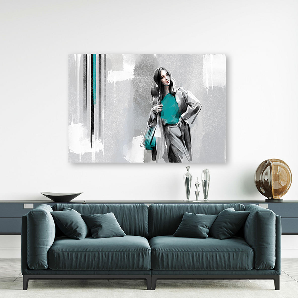 WANDBILD eine frau in einem mantel - Silberfarben, Textil (60/40cm) - Feeby