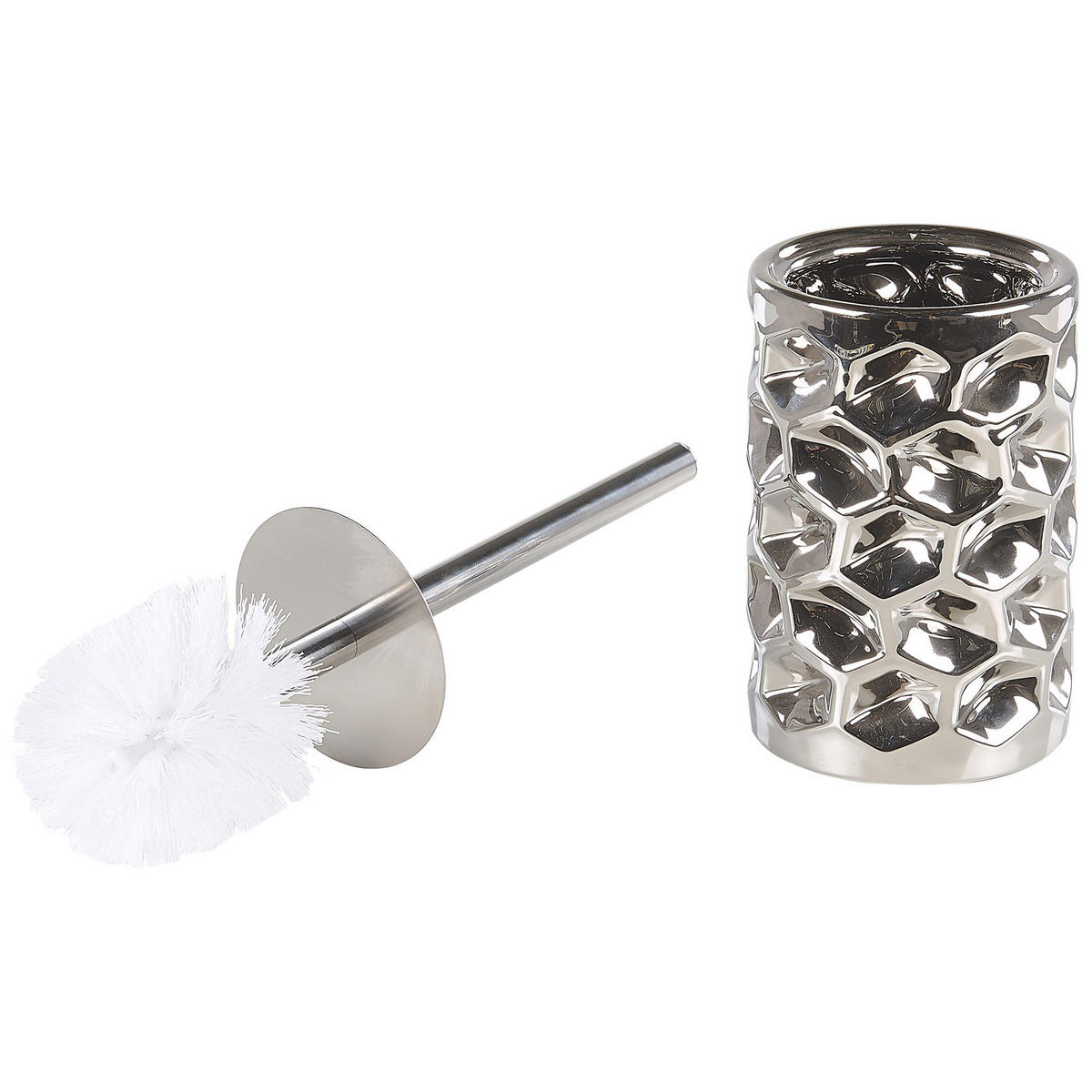 BADEZIMMER Set 5-teilig Keramik silber Tirua - Silberfarben, Keramik (13/34/11cm) - Beliani