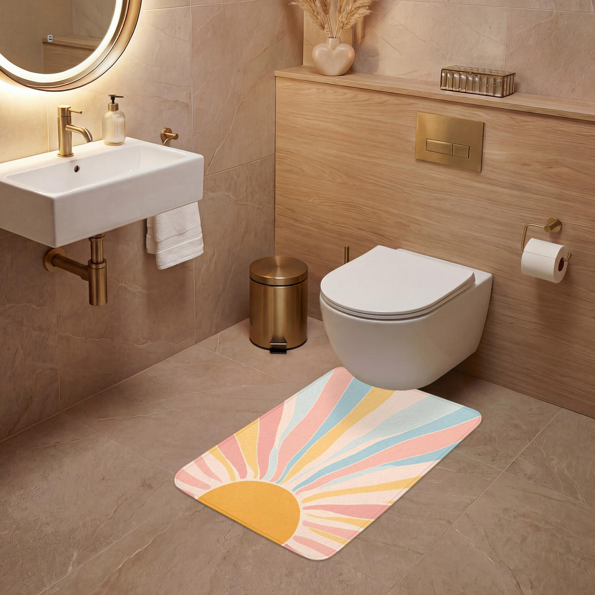 WC PŘEDLOŽKA Ilustrace - Slunce - Pastelové barvy 50x80 cm - pastelově modrá, textil/plast (50/1cm) - OnlyWow