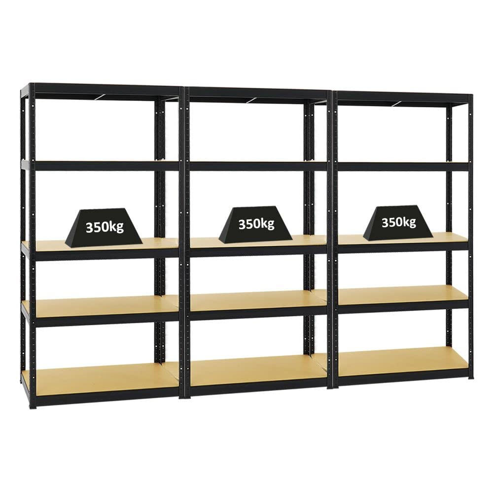 SCHWERLASTREGAL Slim Elephant S 3er-Set mit 3x 180x90x45 cm 5 Ebenen Fachlast 350 kg Schwarz - Schwarz, Metall (270/180/45cm) - PROREGAL