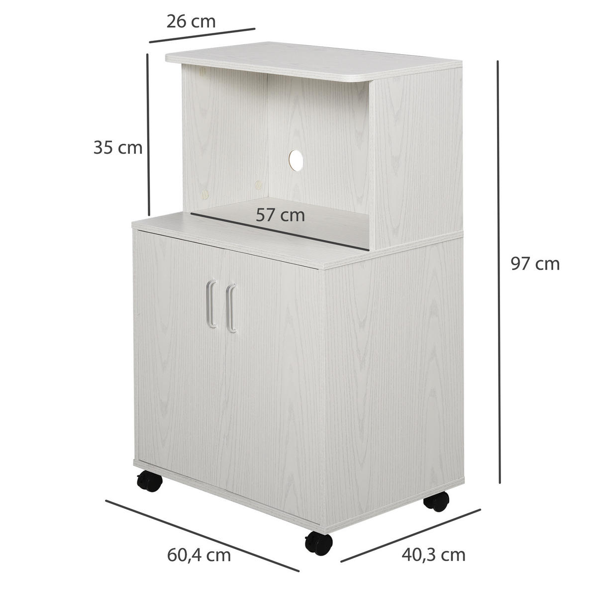 MIKROWELLENROLLWAGEN DE-10985 2 Türen mit Kabeldurchlass Weiß - Weiß, Holzwerkstoff (40/97/60cm) - ComfortXL