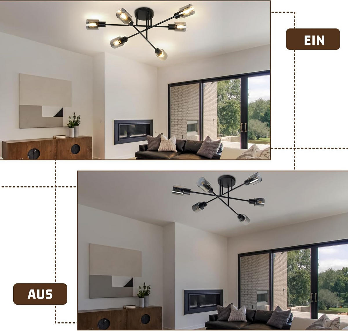 DECKENSTRAHLER Kerzia 24.5/15/74.2 cm - Schwarz, Metall (74.2/24.5/15cm) - ZMH