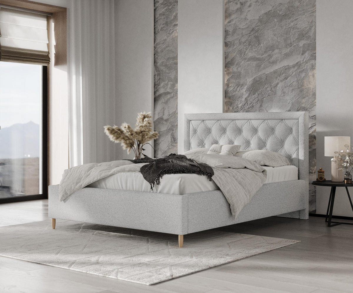 POLSTERBETT Lido 120/200 cm Hellgrau im Riva Stoff - Hellgrau/Naturfarben, Holz/Holzwerkstoff (120/200cm) - AltaBeds