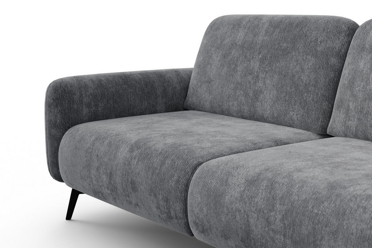 SOFA FEBE 3-Sitzer, grauer Chenille-Stoff - Schwarz/Grau, Holz/Textil (190/82/96cm) - Wozimo