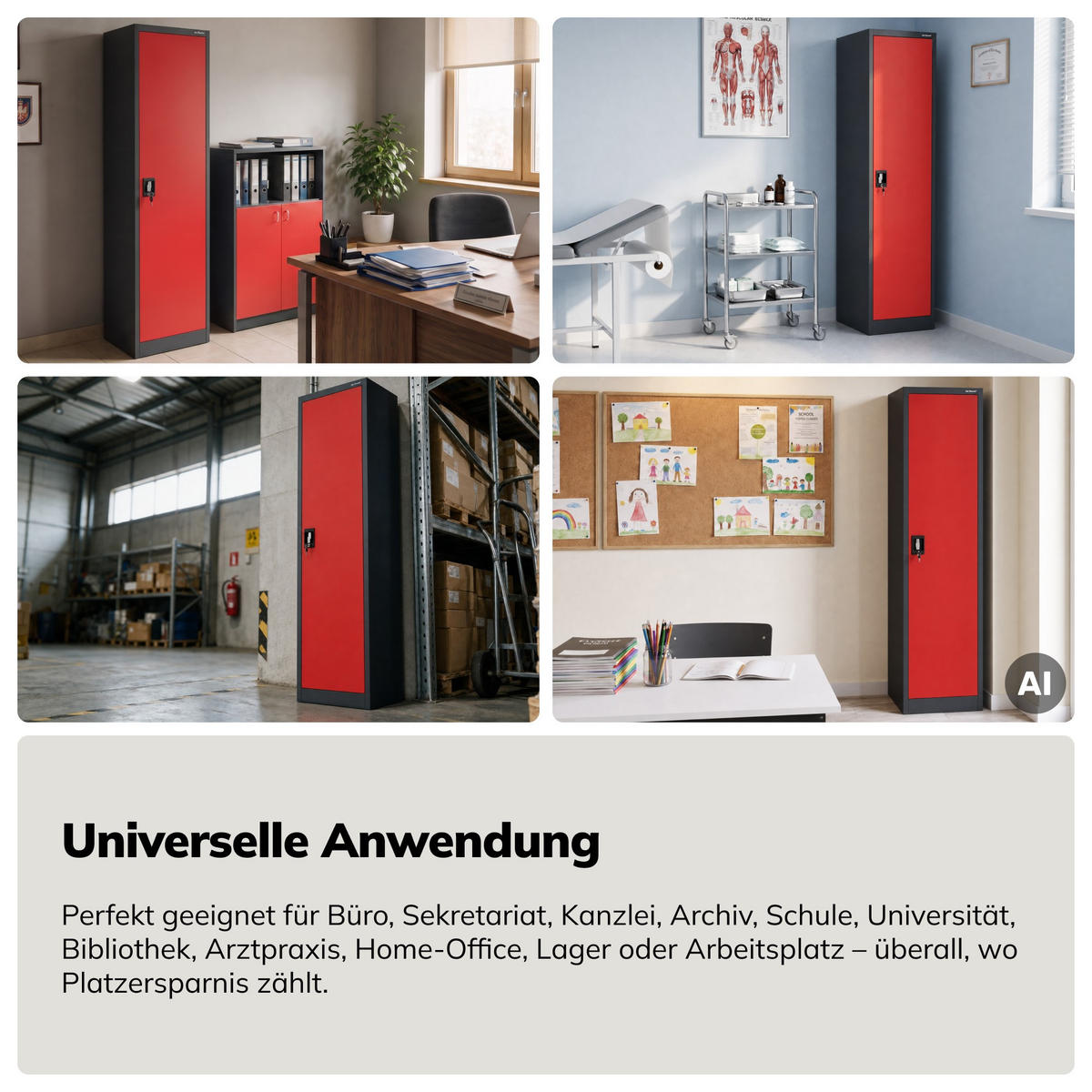 AKTEN-KARTEISCHRANK mit Schlüssel ALEX 185x45x40 cm - Anthrazit/Rot, Metall (45/185/40cm) - Jan Nowak