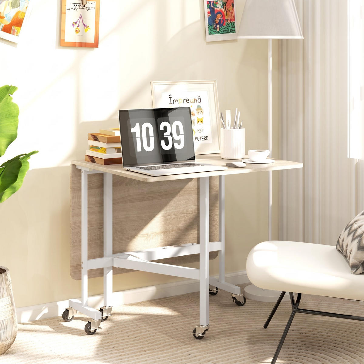 KLAPPTISCH Spanplatte, Stahl Eiche - Eichefarben/Weiß, Holzwerkstoff/Metall (120/80/73cm) - HOMCOM