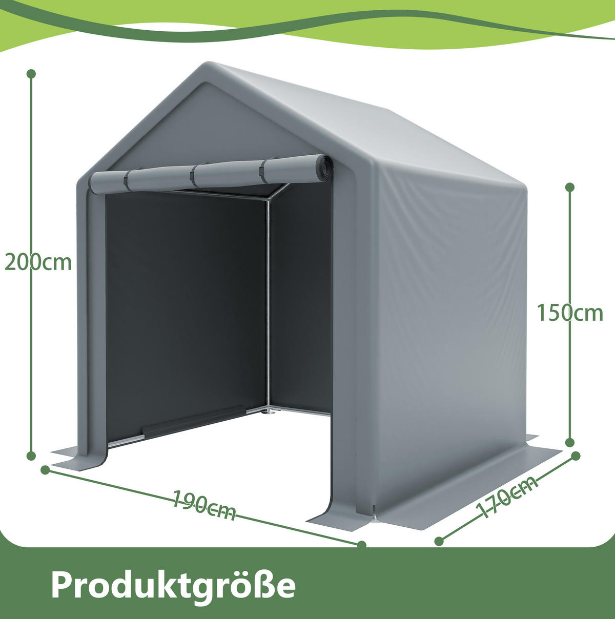 KLEINGARAGE aus verzinktem Stahlrohr 190x170x200 cm in Dunkelgrau mit Rolltor - Dunkelgrau, Metall (170/200/190cm) - Modfu